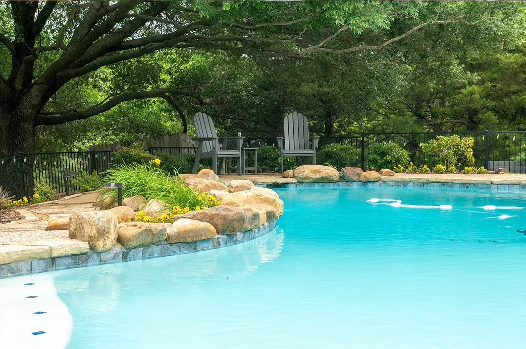 Night-lit pool in North Texas