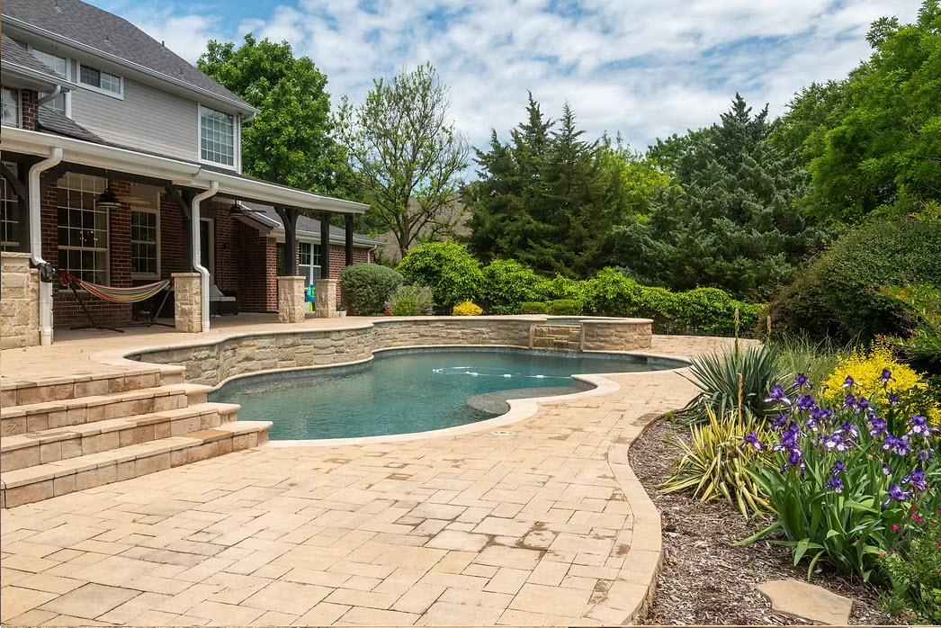 Outdoor living area with pool in Frisco TX